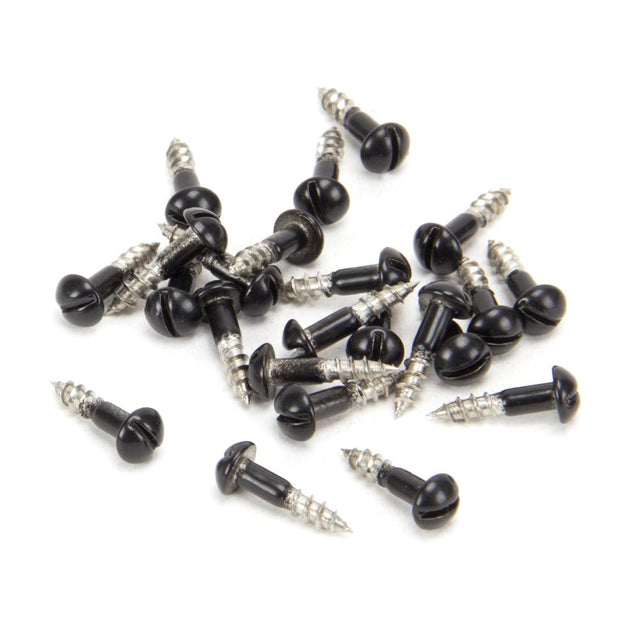 This is an image showing From The Anvil - Black SS 3.0 x 12  Roundhead Screws (25) available from trade door handles, quick delivery and discounted prices