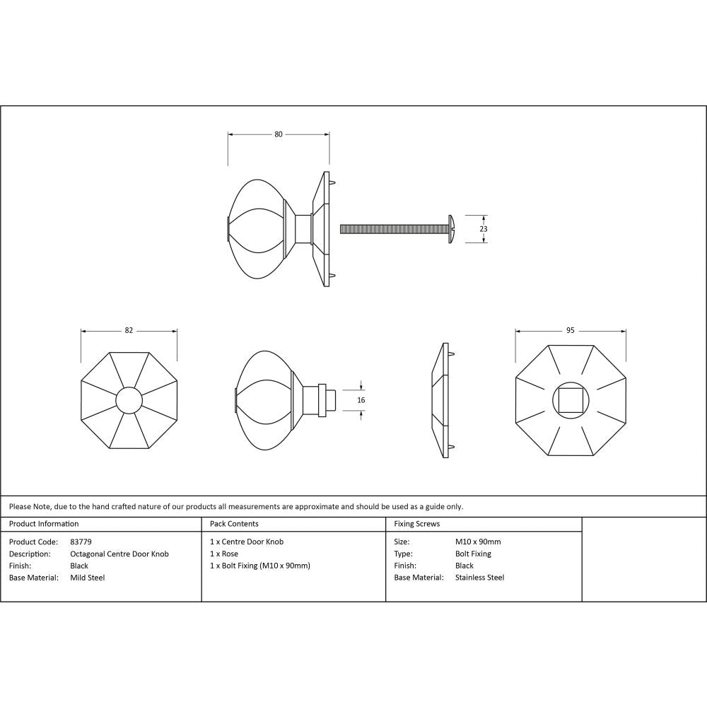 High quality image of From The Anvil - Black Octagonal Centre Door Knob | Sku. 83779 | Trade Door Handles, Kendal.