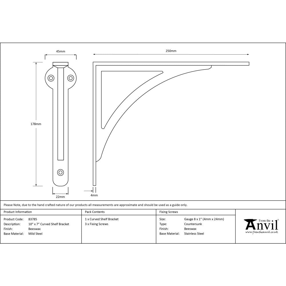 This is an image showing From The Anvil - Beeswax 10'' x 7'' Curved Shelf Bracket available from trade door handles, quick delivery and discounted prices