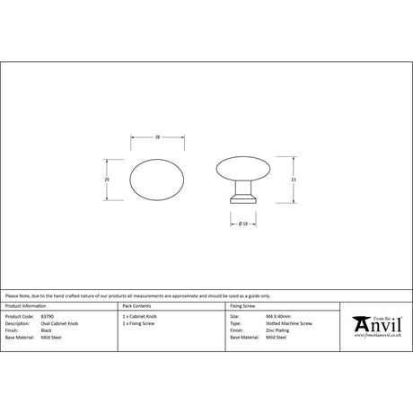 This is an image showing From The Anvil - Black Oval Cabinet Knob available from trade door handles, quick delivery and discounted prices