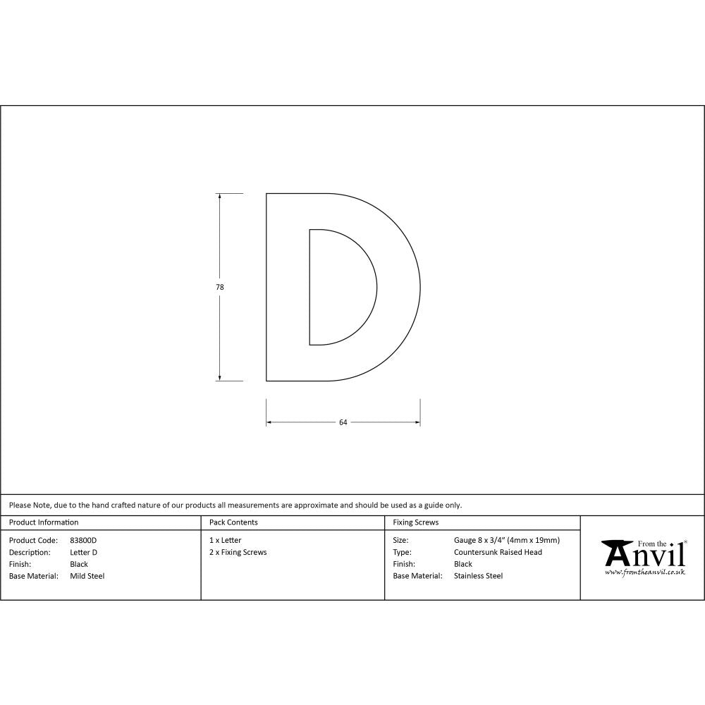 This is an image showing From The Anvil - Black Letter D available from trade door handles, quick delivery and discounted prices