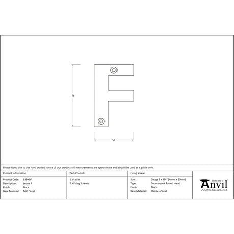 High quality image of From The Anvil - Black Letter F | Sku. 83800f | Trade Door Handles, Kendal.
