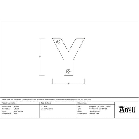 High quality image of From The Anvil - Satin Chrome Letter Y | Sku. 83804y | Trade Door Handles, Kendal.