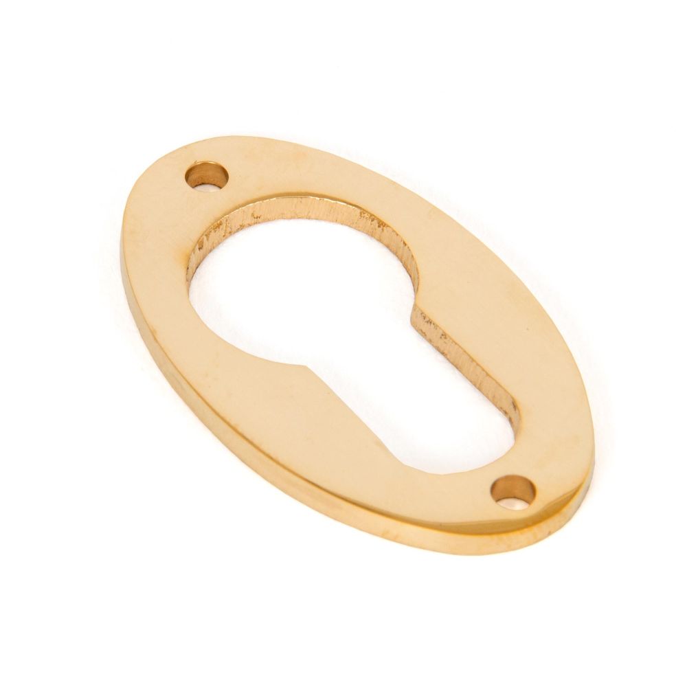 This is an image showing From The Anvil - Polished Brass Oval Euro Escutcheon available from trade door handles, quick delivery and discounted prices