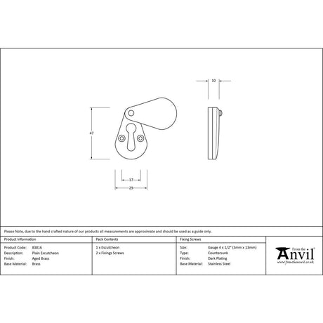 This is an image showing From The Anvil - Aged Brass Plain Escutcheon available from trade door handles, quick delivery and discounted prices