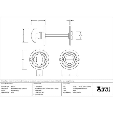 This is an image showing From The Anvil - Polished Brass Round Bathroom Thumbturn available from trade door handles, quick delivery and discounted prices