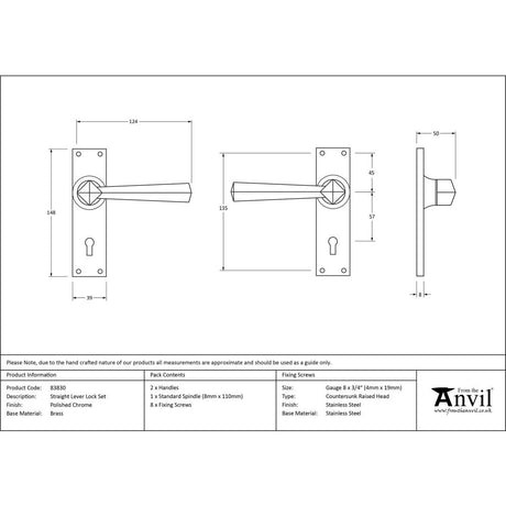 This is an image showing From The Anvil - Polished Chrome Straight Lever Lock Set available from trade door handles, quick delivery and discounted prices