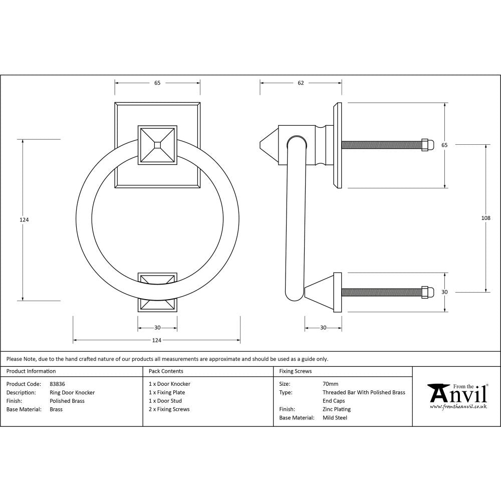 This is an image showing From The Anvil - Polished Brass Ring Door Knocker available from trade door handles, quick delivery and discounted prices