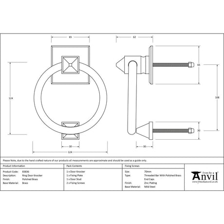 This is an image showing From The Anvil - Polished Brass Ring Door Knocker available from trade door handles, quick delivery and discounted prices