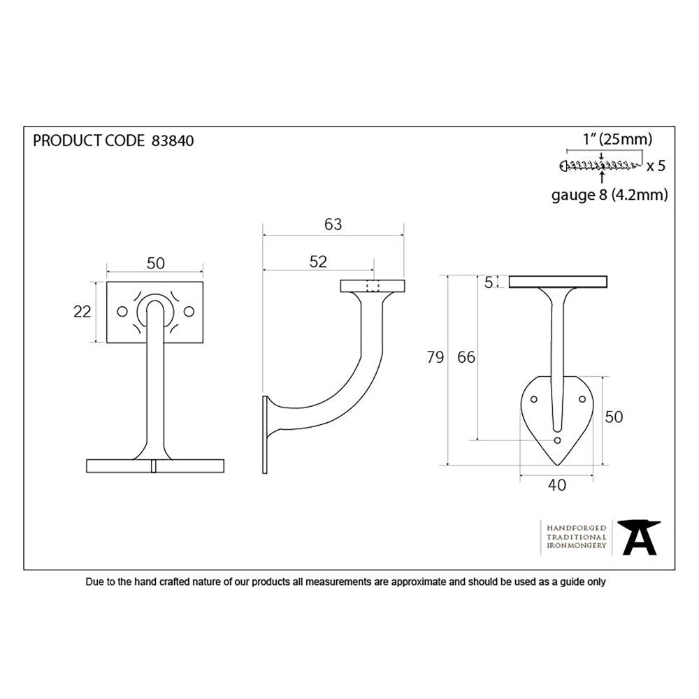 This is an image showing From The Anvil - Black 2" Handrail Bracket available from trade door handles, quick delivery and discounted prices