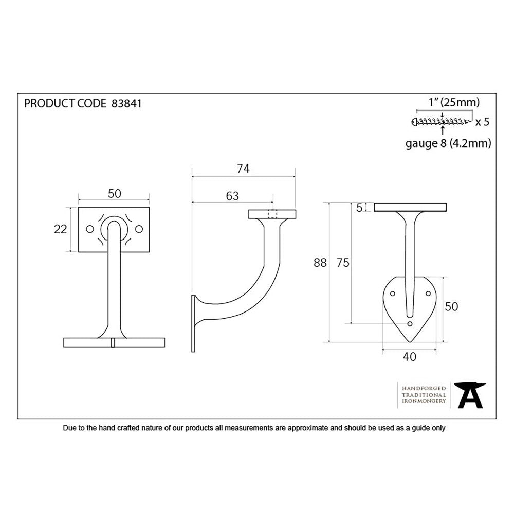 This is an image showing From The Anvil - Black 2.5" Handrail Bracket available from trade door handles, quick delivery and discounted prices