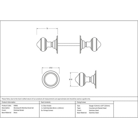 High quality image of From The Anvil - Polished Nickel Brockworth Mortice Knob Set | Sku. 83861 | Trade Door Handles, Kendal.