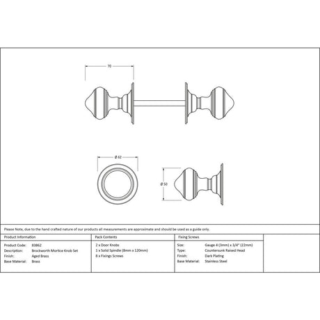 This is an image showing From The Anvil - Aged Brass Brockworth Mortice Knob Set available from trade door handles, quick delivery and discounted prices