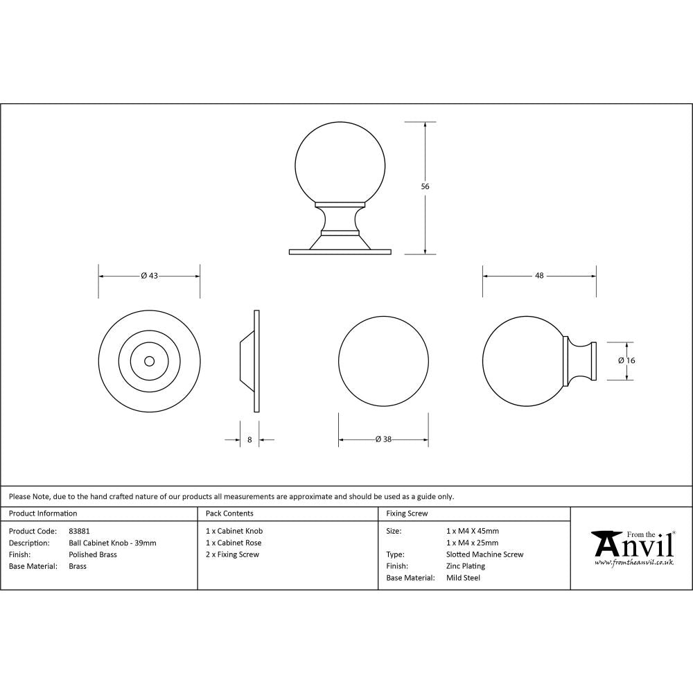 This is an image showing From The Anvil - Polished Brass Ball Cabinet Knob 39mm available from trade door handles, quick delivery and discounted prices