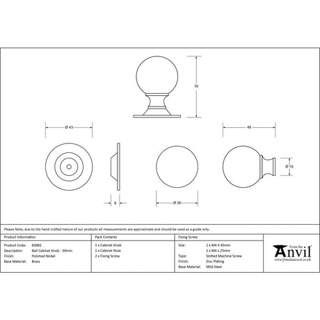 This is an image showing From The Anvil - Polished Nickel Ball Cabinet Knob 39mm available from trade door handles, quick delivery and discounted prices