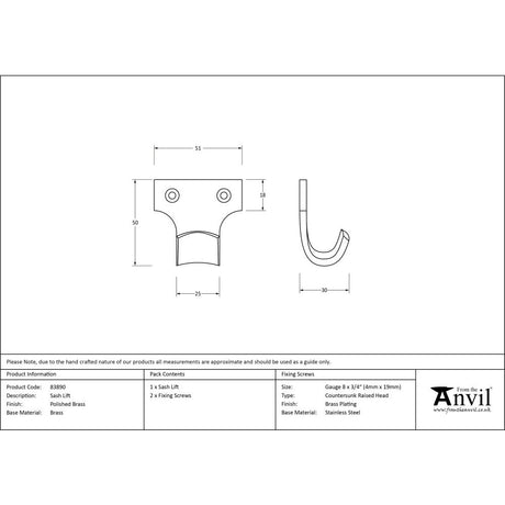 This is an image showing From The Anvil - Polished Brass Sash Lift available from trade door handles, quick delivery and discounted prices