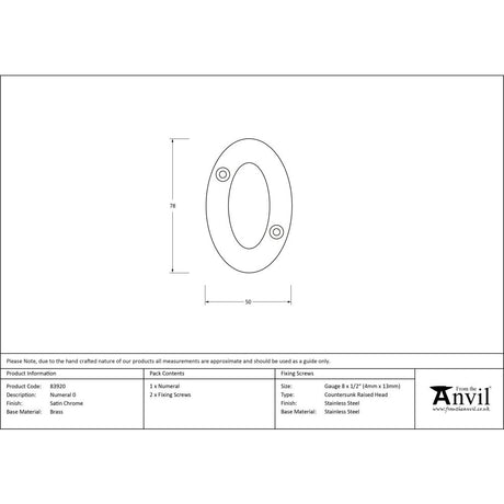 High quality image of From The Anvil - Satin Chrome Numeral 0 | Sku. 83920 | Trade Door Handles, Kendal.