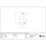 High quality image of From The Anvil - Satin Chrome Numeral 5 | Sku. 83925 | Trade Door Handles, Kendal.