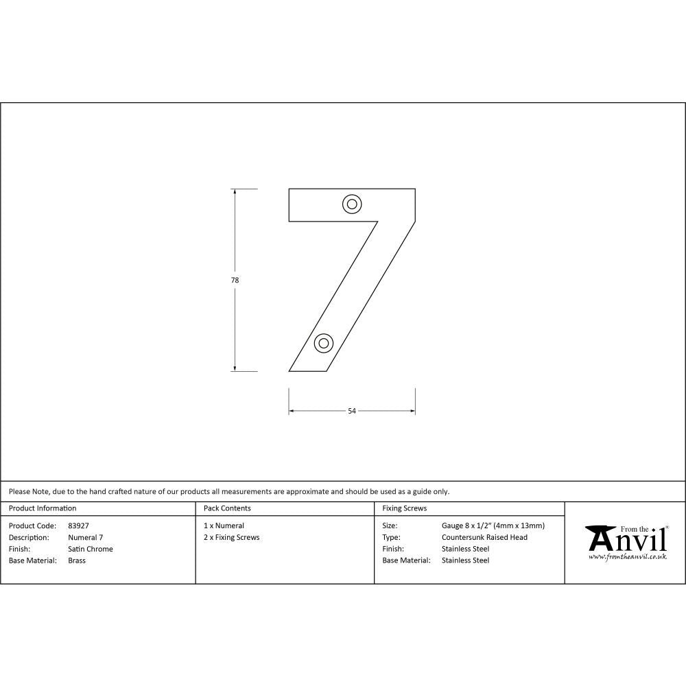 This is an image showing From The Anvil - Satin Chrome Numeral 7 available from trade door handles, quick delivery and discounted prices