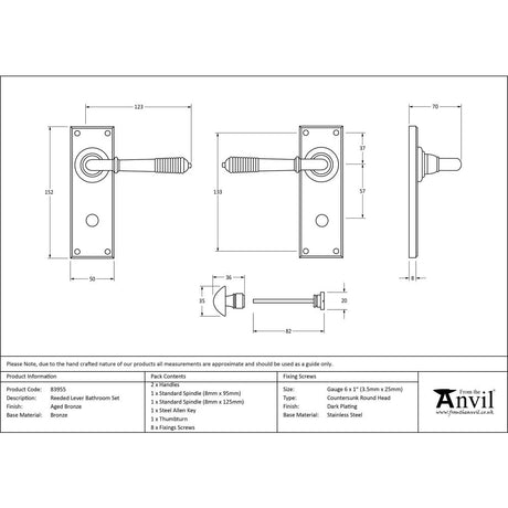 This is an image showing From The Anvil - Aged Bronze Reeded Lever Bathroom Set available from trade door handles, quick delivery and discounted prices