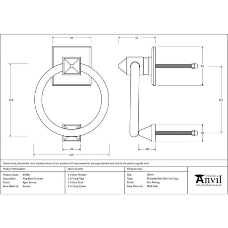 This is an image showing From The Anvil - Aged Bronze Ring Door Knocker available from trade door handles, quick delivery and discounted prices