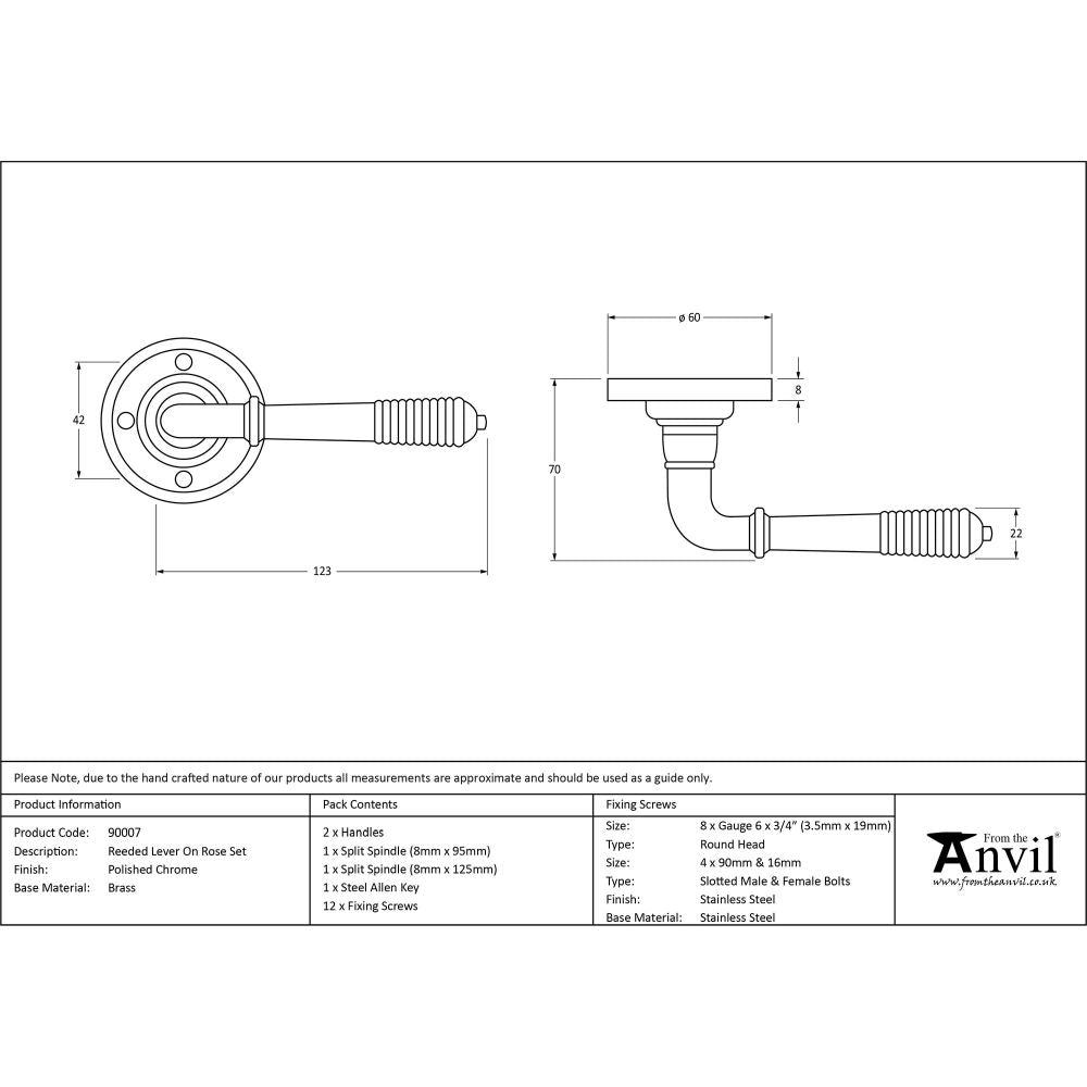 This is an image showing From The Anvil - Polished Chrome Reeded Lever on Rose Set available from trade door handles, quick delivery and discounted prices