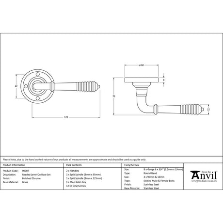 This is an image showing From The Anvil - Polished Chrome Reeded Lever on Rose Set available from trade door handles, quick delivery and discounted prices