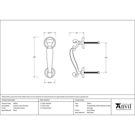 This is an image showing From The Anvil - Polished Chrome Doctors Door Knocker available from trade door handles, quick delivery and discounted prices