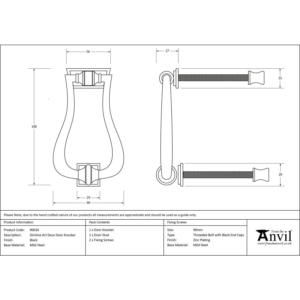 This is an image showing From The Anvil - Black Slimline Art Deco Door Knocker available from trade door handles, quick delivery and discounted prices