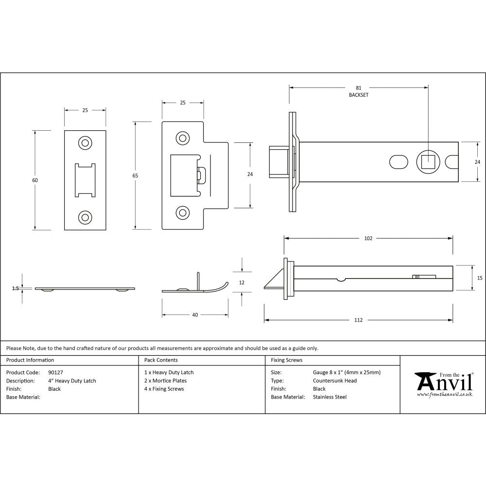 High quality image of From The Anvil - Black 4" Heavy Duty Latch | Sku. 90127 | Trade Door Handles, Kendal.