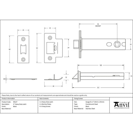 High quality image of From The Anvil - Black 4" Heavy Duty Latch | Sku. 90127 | Trade Door Handles, Kendal.
