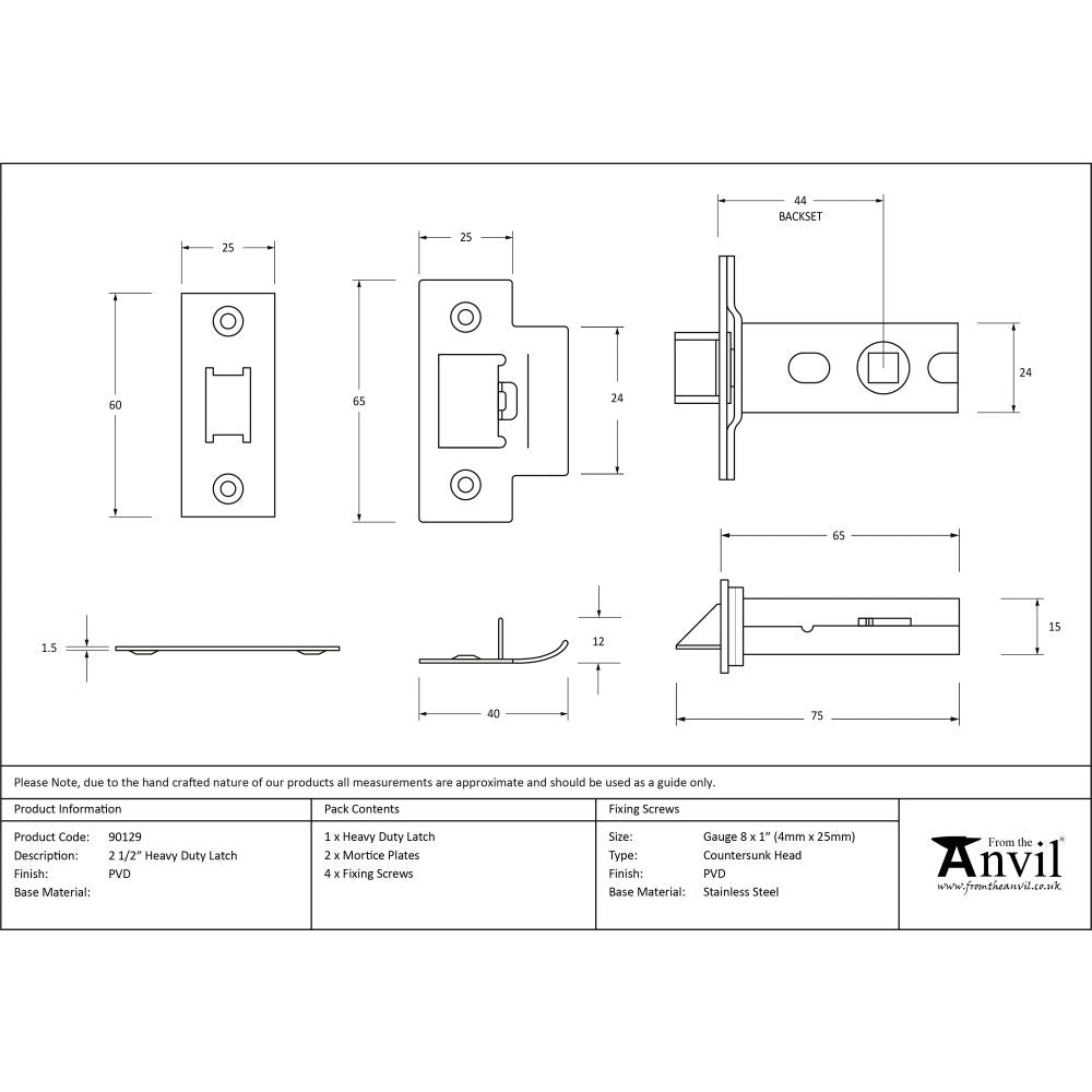 High quality image of From The Anvil - PVD Brass 2Â½" Heavy Duty Latch | Sku. 90129 | Trade Door Handles, Kendal.