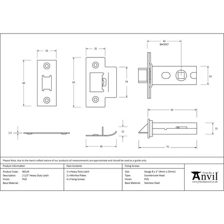 This is an image showing From The Anvil - PVD Brass 2?" Heavy Duty Latch available from trade door handles, quick delivery and discounted prices