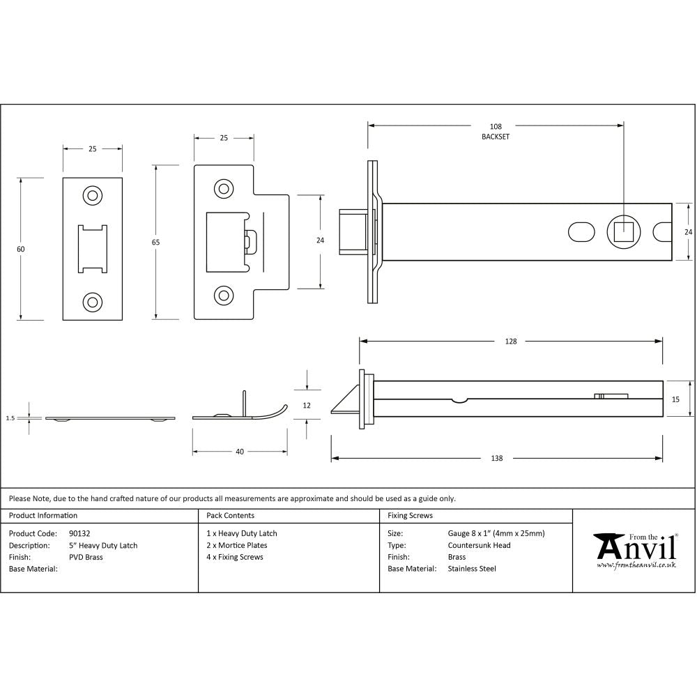 High quality image of From The Anvil - PVD Brass 5" Heavy Duty Latch | Sku. 90132 | Trade Door Handles, Kendal.