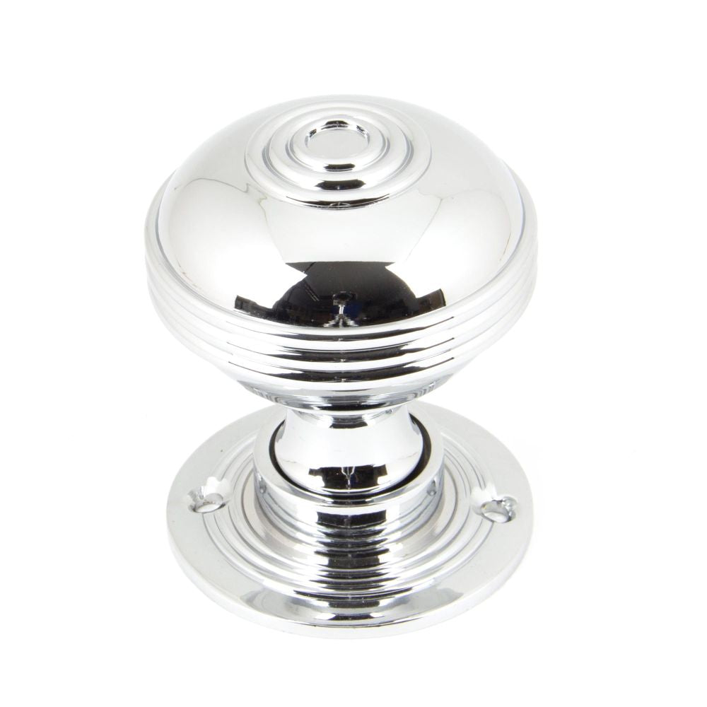 This is an image showing From The Anvil - Polished Chrome 50mm Prestbury Mortice/Rim Knob Set available from trade door handles, quick delivery and discounted prices