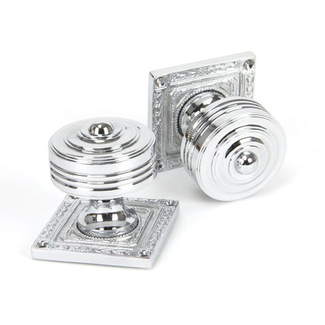 This is an image showing From The Anvil - Polished Chrome Tewkesbury Square Mortice Knob Set available from trade door handles, quick delivery and discounted prices
