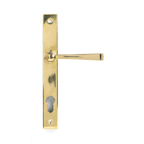 This is an image showing From The Anvil - Aged Brass Avon Slimline Lever Espag. Lock Set available from trade door handles, quick delivery and discounted prices