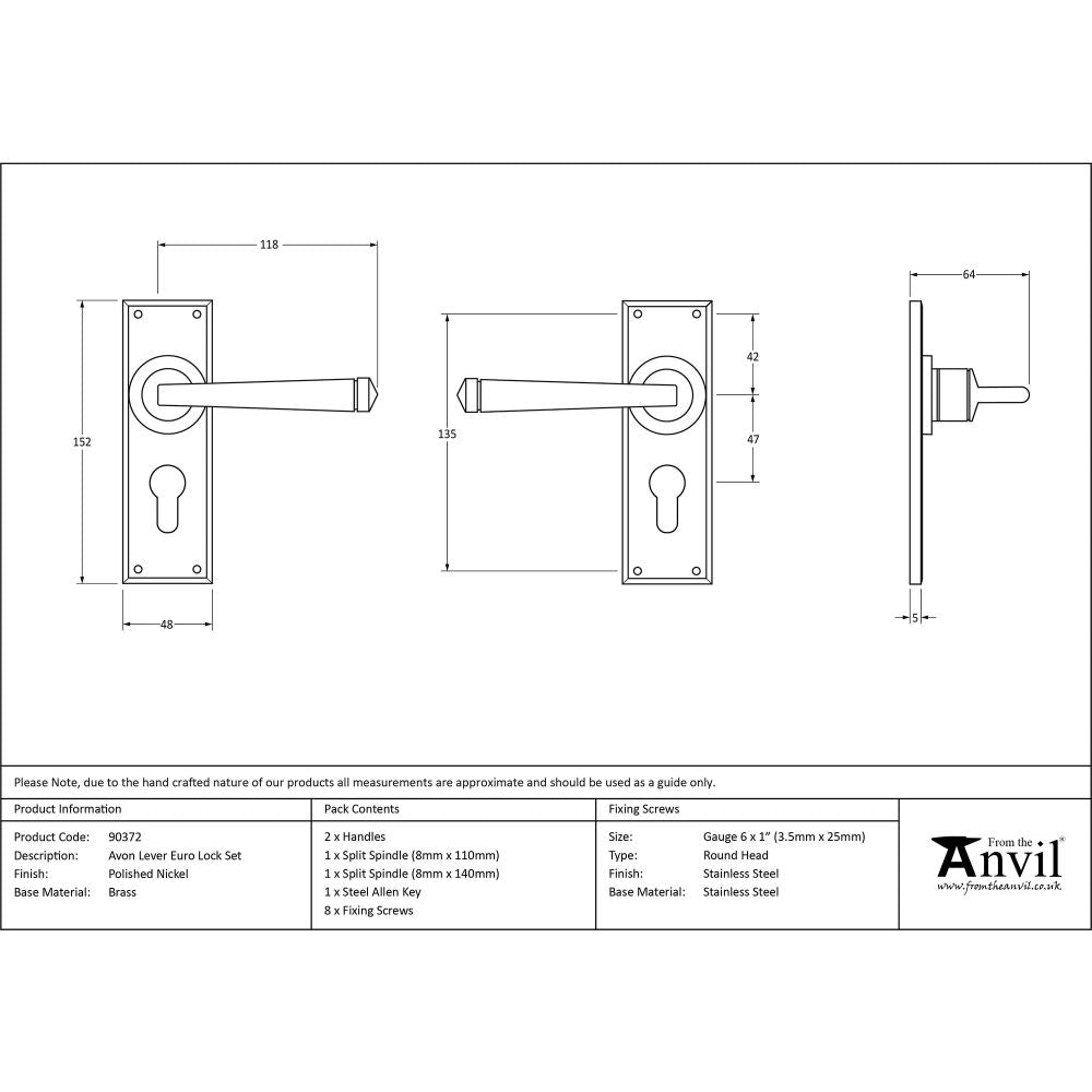 This is an image showing From The Anvil - Polished Nickel Avon Lever Euro Lock Set available from trade door handles, quick delivery and discounted prices