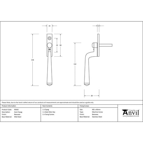 This is an image showing From The Anvil - Beeswax Avon Espag available from trade door handles, quick delivery and discounted prices