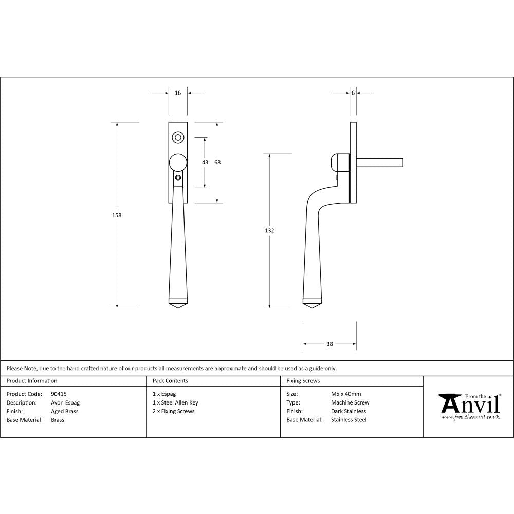 High quality image of From The Anvil - Aged Brass Avon Espag | Sku. 90415 | Trade Door Handles, Kendal.