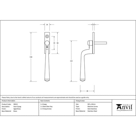 This is an image showing From The Anvil - Aged Brass Avon Espag available from trade door handles, quick delivery and discounted prices