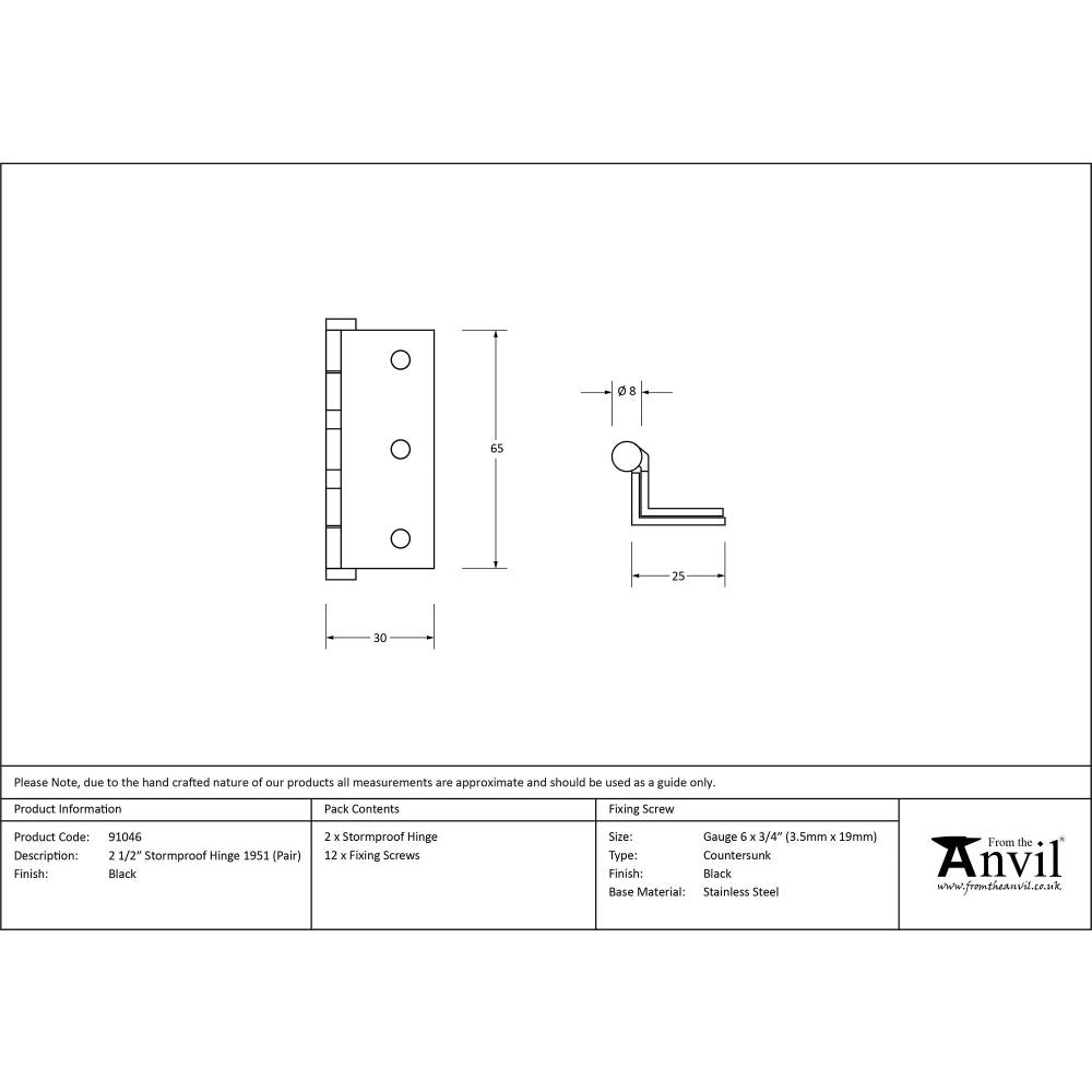 This is an image showing From The Anvil - Black 2 1/2" Stormproof Hinge 1951 (Pair) available from trade door handles, quick delivery and discounted prices