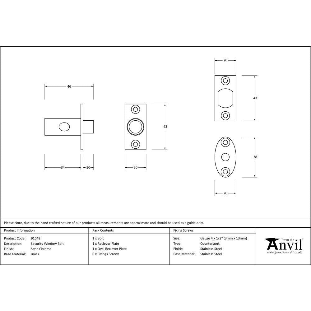High quality image of From The Anvil - Satin Chrome Security Window Bolt | Sku. 91048 | Trade Door Handles, Kendal.