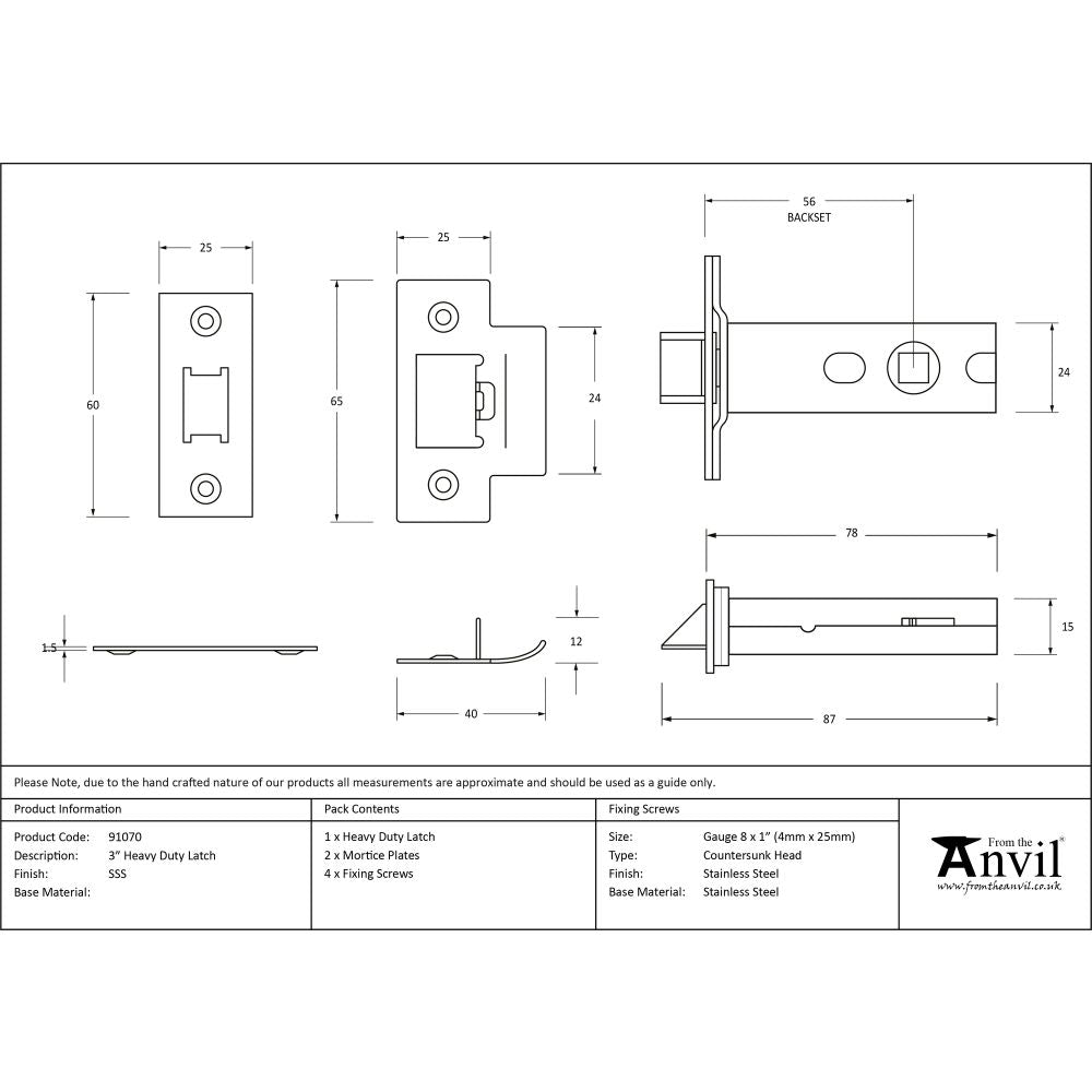 High quality image of From The Anvil - SSS 3" Heavy Duty Latch | Sku. 91070 | Trade Door Handles, Kendal.