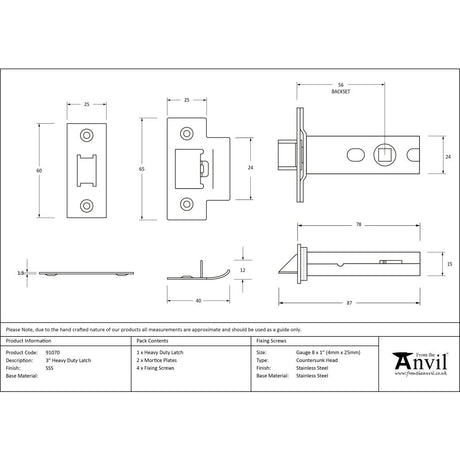 High quality image of From The Anvil - SSS 3" Heavy Duty Latch | Sku. 91070 | Trade Door Handles, Kendal.