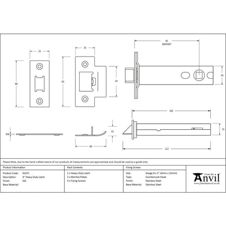 This is an image showing From The Anvil - SSS 4" Heavy Duty Latch available from trade door handles, quick delivery and discounted prices