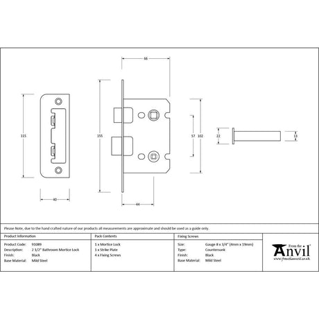 This is an image showing From The Anvil - Black 2.5" Bathroom Mortice Lock available from trade door handles, quick delivery and discounted prices