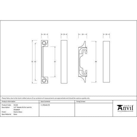 This is an image showing From The Anvil - Electro Brass 1/2" Rebate Kit for Latch and Deadbolt available from trade door handles, quick delivery and discounted prices