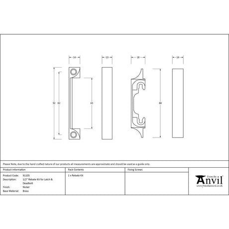 This is an image showing From The Anvil - Nickel 1/2" Rebate Kit  Latch and Deadbolt available from trade door handles, quick delivery and discounted prices