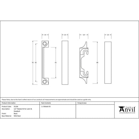 This is an image showing From The Anvil - Black 1/2" Rebate Kit for Latch and Deadbolt available from trade door handles, quick delivery and discounted prices